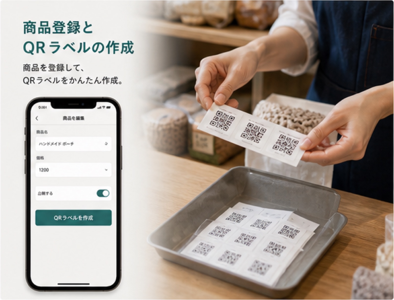 商品登録とQRラベル作成を行う簡単QRレジの使用シーン